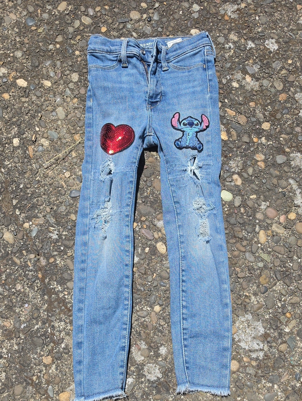Old Navy Light Blue Skinny Jeans with Sequin Heart & Stitch Patch